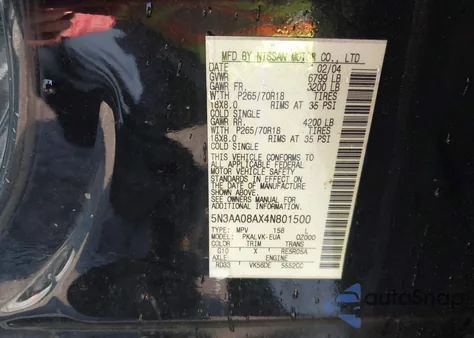 2004 Infiniti Qx56 z USA, uszkodzony, nr VIN 5N3AA08AX4N801500